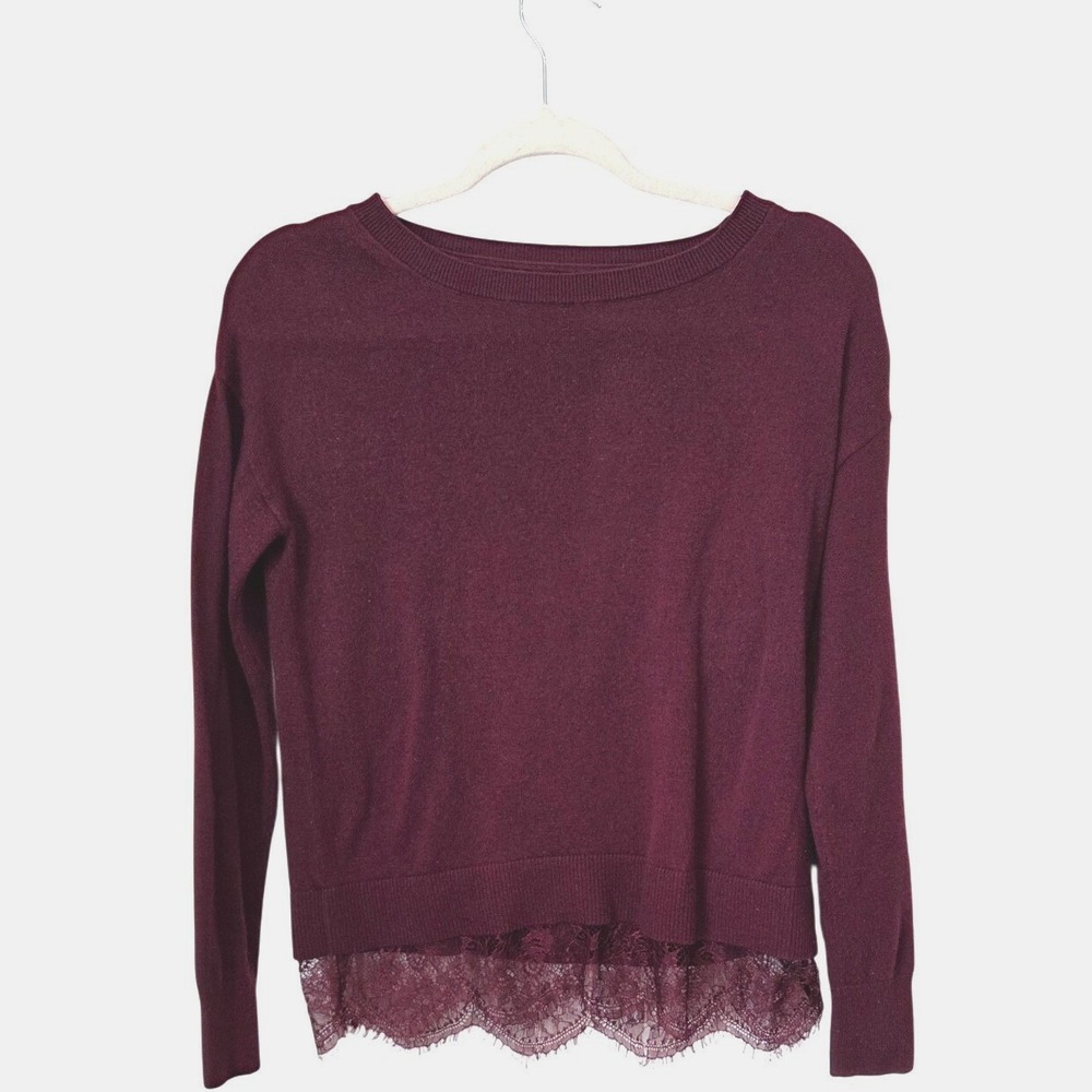 Banana Republic Burgundy Wool Blend Sweater XS | Lace Hem Pullover‎ Knitwear